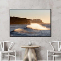 Black floating frame canvas, bold surf photography wall art of Bronte Beach Sydney