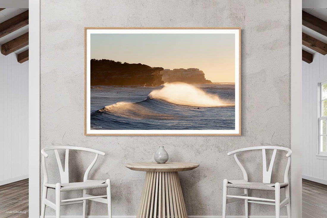 Oak framed coastal print, Bronte Beach surf photography from Sydney's eastern suburbs