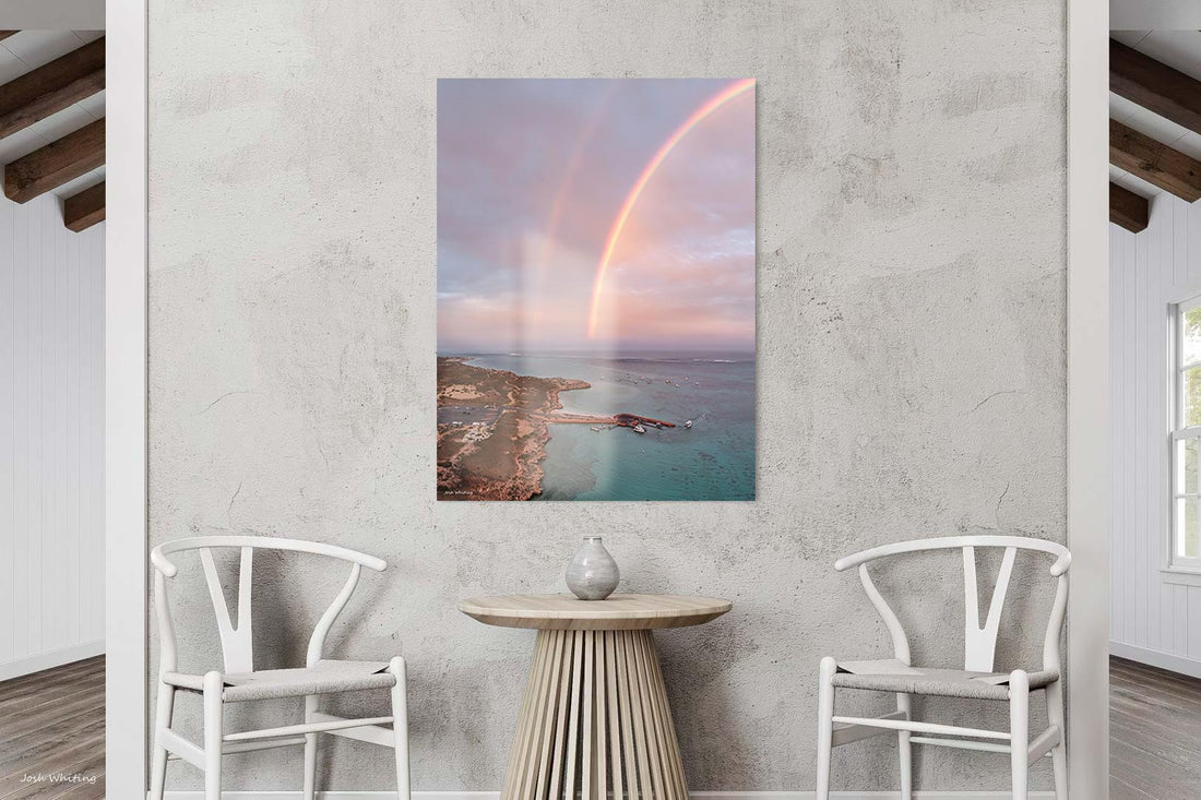 Acrylic sunset photography print, glossy Western Australia coastal wall art of Coral Bay