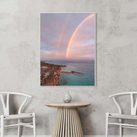 Portrait canvas with a white floating frame, Coral Bay sunset wall art