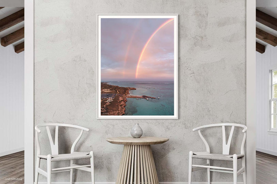 White framed portrait print of a Coral Bay sunset, Ningaloo Reef wall art [[framed_white]]