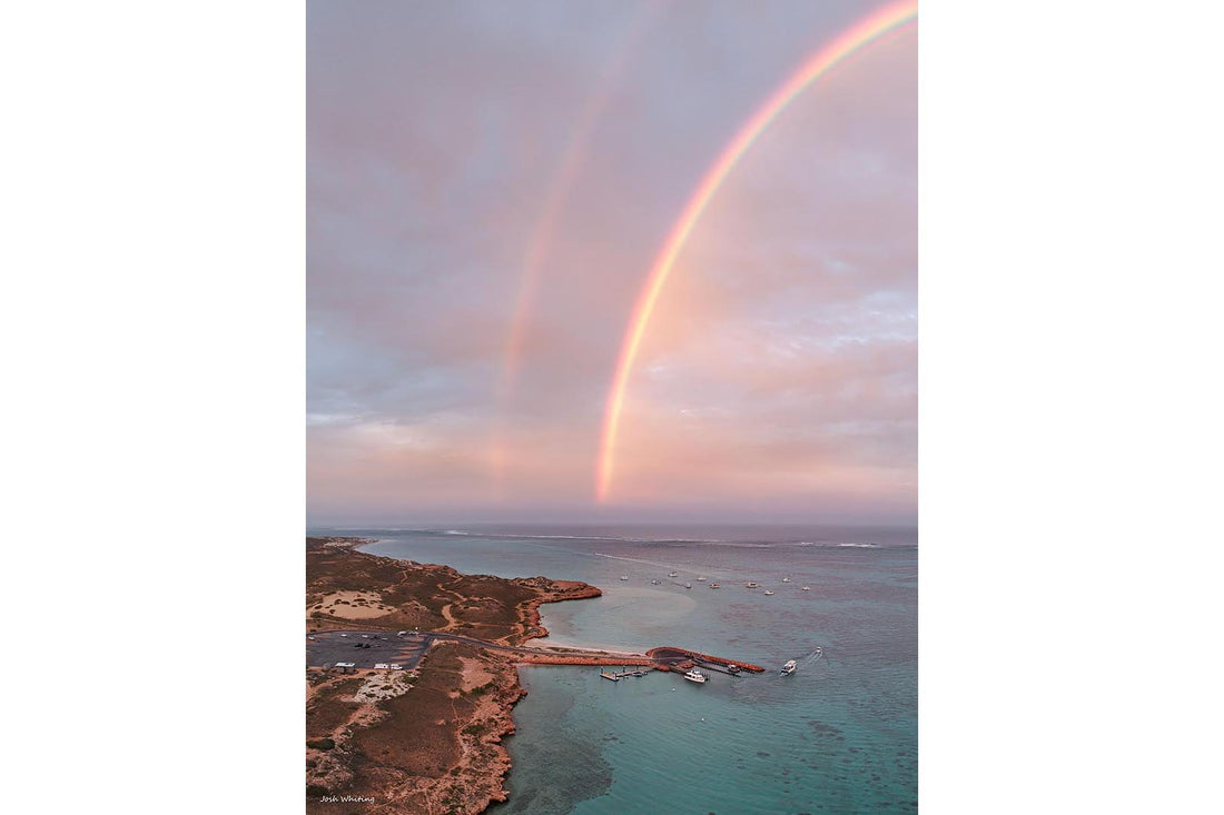 Coral Bay sunset wall art print, warm light over Ningaloo Reef, Western Australia coastal photography