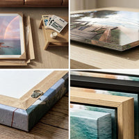 Wall art print quality and framing detail, canvas, acrylic and framed corner close ups