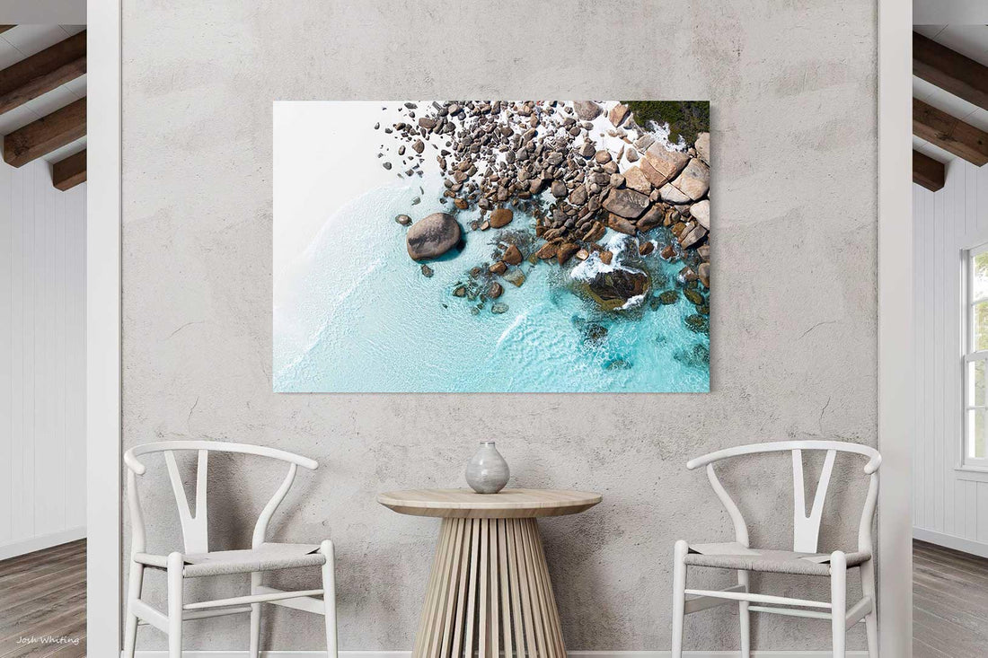 Gallery wrap canvas print, WA coastal wall art showing white sand dunes rolling down to Duke of Orleans Bay