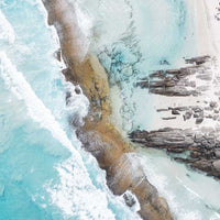 Aerial photography of Eleven Mile Beach, Esperance Western Australia — granite reef and turquoise water along the Great Ocean Drive