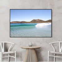 Black floating frame canvas of white sand and turquoise water at Hellfire Bay — south coast WA wall art