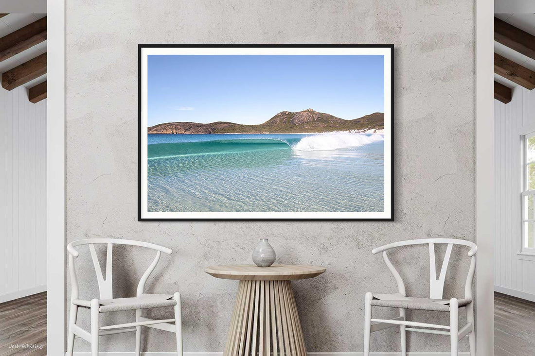 Black framed print of Hellfire Bay's granite headlands, Cape Le Grand National Park — bold contemporary WA wall art