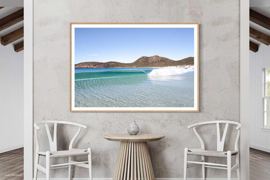 Oak framed photography print from Hellfire Bay, Esperance — granite boulders and white sand, Western Australia coastal wall art [[framed_oak]]