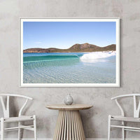 White framed coastal print of turquoise water and granite headlands at Hellfire Bay, Cape Le Grand National Park WA