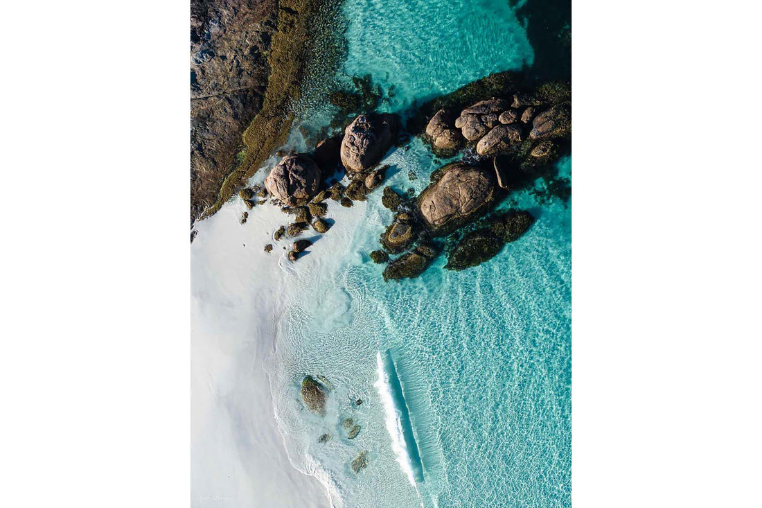Original coastal photography print, turquoise water and granite boulders at Little Hellfire Bay, Cape Le Grand National Park WA