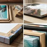 Wall art print quality and framing detail — canvas, acrylic and framed corner close-ups