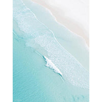 Aerial photograph of the Australian coastline — turquoise water meeting pale sand in a sweeping diagonal line, part of Josh Whiting's coastal wall art series