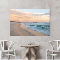 Gallery wrap canvas print, Australian landscape wall art featuring a rainbow at Reef Beach