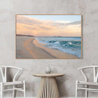 Oak floating frame canvas print, Australian landscape wall art featuring the rainbow at Bremer Bay