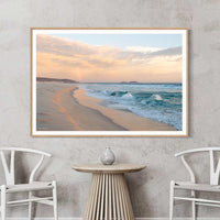 Oak framed landscape wall art print, storm light and rainbow photography from Bremer Bay