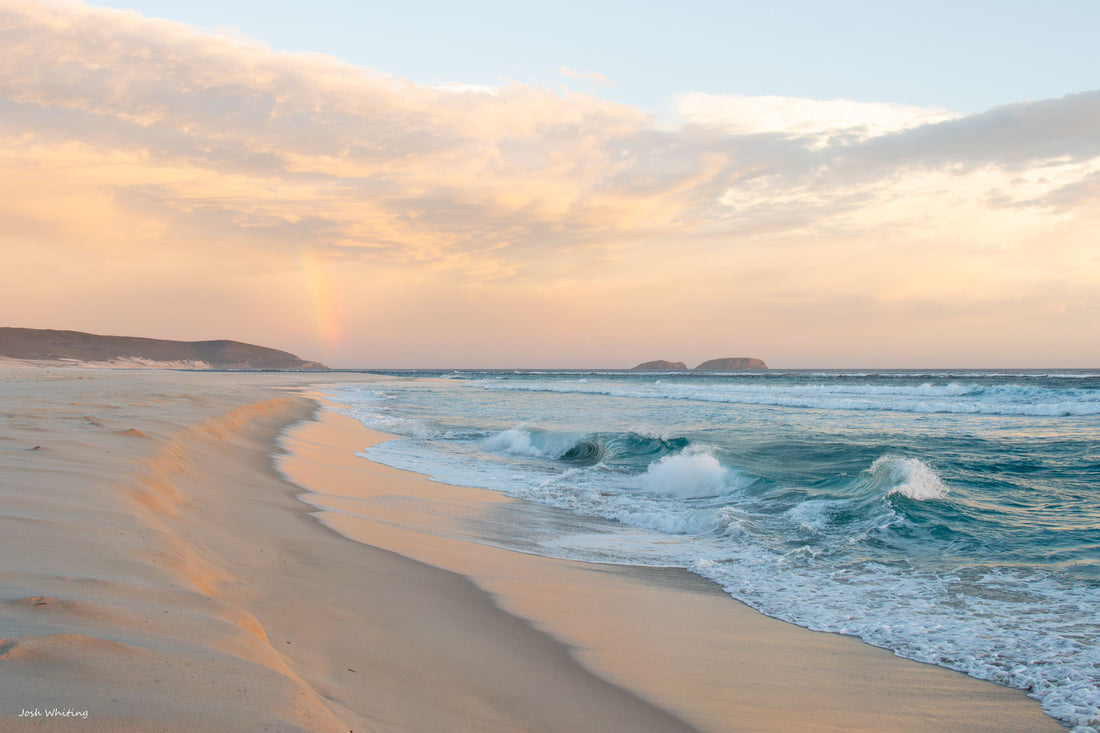 Original landscape photography print, a rainbow over Reef Beach at Bremer Bay