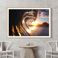 Mooloolaba beach surf wall art - Glass framed print oak - Coastal decor - Ocean waves artwork - Surfing scene canvas - Beach house wall decor - Seaside theme artwork - Coastal living room decor - Tropical beach vibes - Australian beach scene - Sunshine Coast artwork