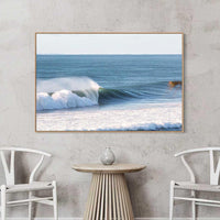 This oak floating frame canvas brings out the swell and spray of a Sunshine Coast barrel