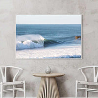 White floating frame canvas print, surfer wall art of a barrel breaking on the Sunshine Coast
