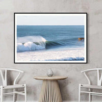 A bold black frame for this Queensland surf print, capturing a barrel peeling down the point