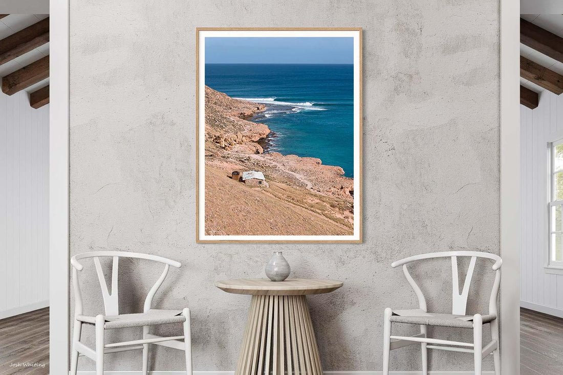 Western Australia surf photography print - Red Bluff Quobba left hand wave - oak framed portrait print - extra large coastal wall art - Gascoyne WA photography - framed prints online Australia - Josh Whiting Photos