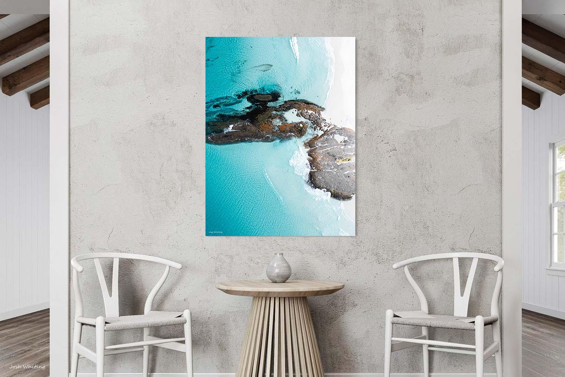 Gallery wrap canvas print, abstract turquoise wall art with movement and texture in the water