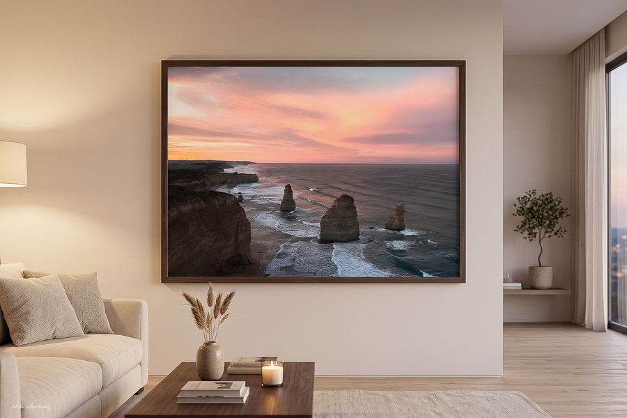 Framed print of the Twelve Apostles limestone stacks and Southern Ocean, Great Ocean Road landscape photography