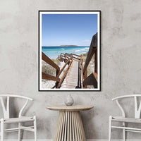Black framed wall art print, high contrast coastal photography of a WA beach day