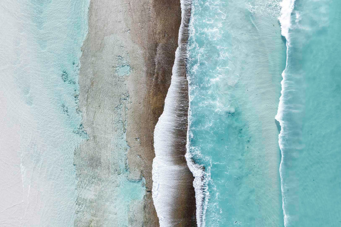 Aerial landscape photography of white sand and turquoise water along WA's south coast