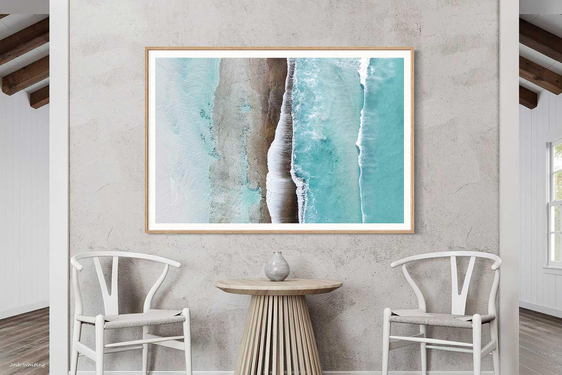 Oak framed print of West Beach, Esperance, a statement piece for Hamptons style homes