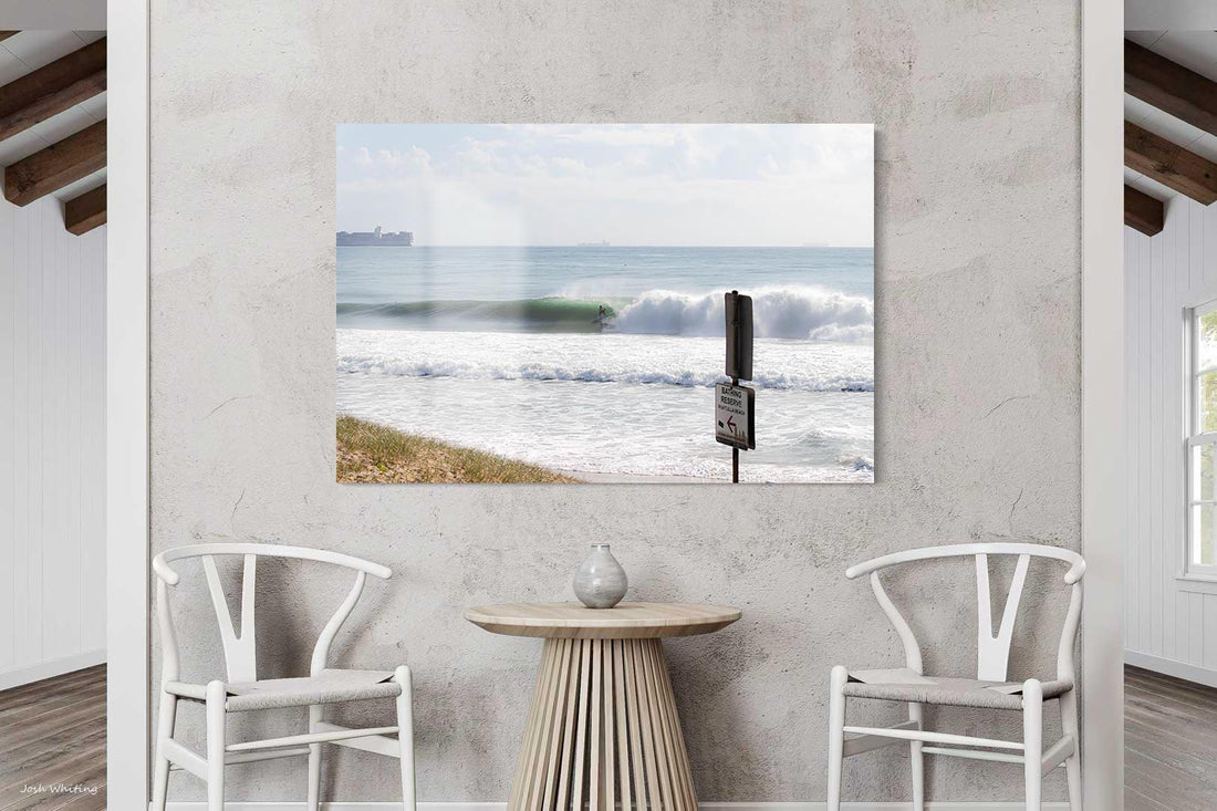 High gloss acrylic print of the swell at Wurtulla Beach, vivid colour and a frameless modern finish