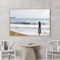 Oak floating frame canvas print, a warm toned option for this Sunshine Coast wave photography print