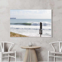 White floating frame canvas of the beach break at Wurtulla, ocean wall art for a coastal or Hamptons space