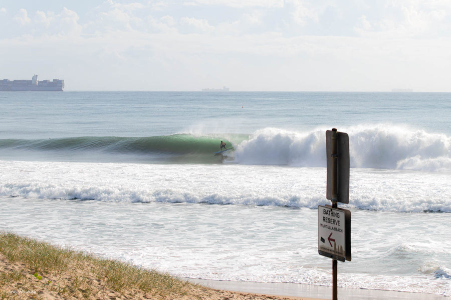 Wurtulla Beach surf photography, Sunshine Coast coastal wall art featuring a clean wave breaking along the beach
