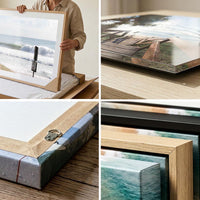 A closer look at the print finish, showing texture and framing detail across the canvas, acrylic and framed options