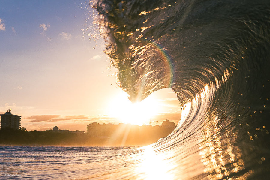 Mooloolaba Beach surf photography print - golden barrel wave - Sunshine Coast Photography - Australian wall art by Josh Whiting]